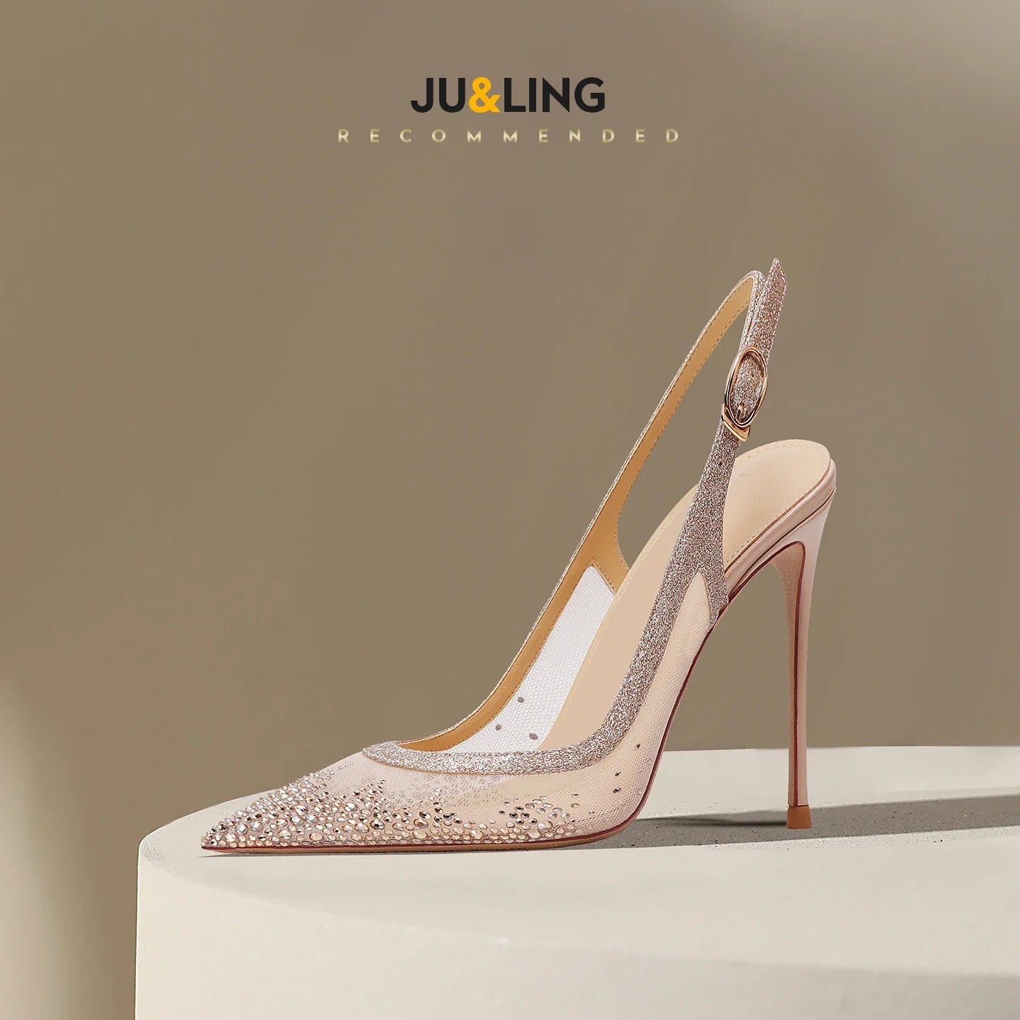 New Baotou Sexy Sandals with One Buckle and Summer Mesh, Rhinestone High Heels for Women, Slim Heels, Shallow Mouth
