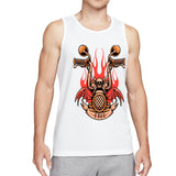 Retro Flaming Praying Hands Tank Top, Vintage Gothic Fire Graphic Sleeveless Tee, Old School Tattoo Style Streetwear Vest for Men