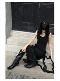 Woman Black Punk Knee High Platform Low Heel Trend Punk Gothic New Rock Leather Fashion Women Chunky Knight Motorcycle Footwear