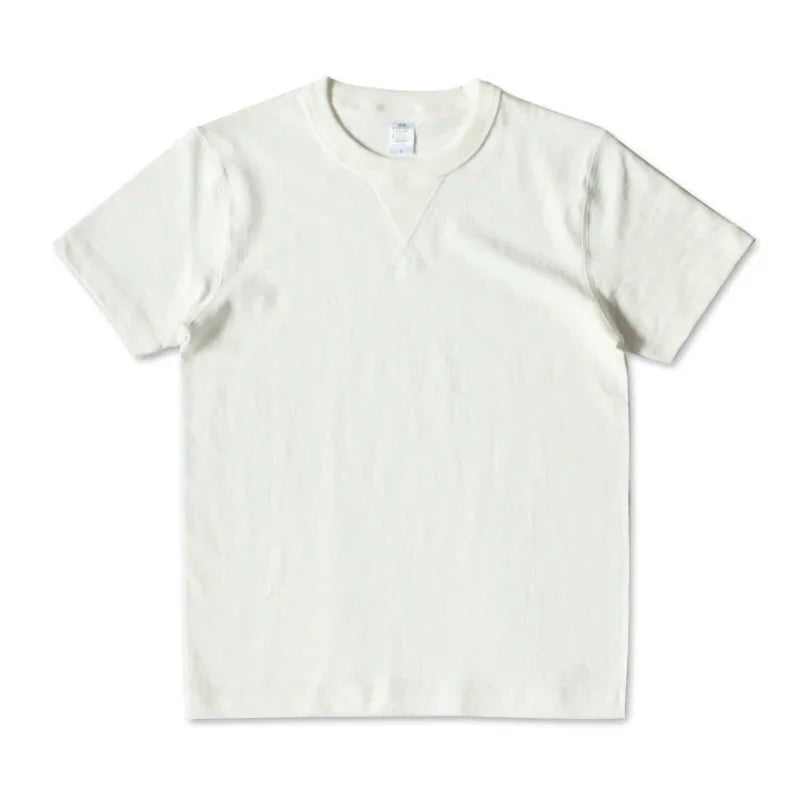 Heavy 300g Cotton T-shirt Men's Seamless Weaving Bamboo Cotton Short Sleeve Tee Tops Unisex Clean Fit Design Collar Undershirt