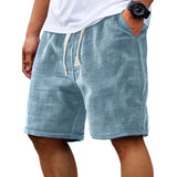 Men Shorts Solid Color Mid Waist Summer Motion Waffle Texture Deep Crotch Drawstring Mens Shorts Loose Knee Length Casual Short