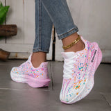 Women Splatter Paint Gradient Running Sneakers Breathable Flying Weave Mesh Lightweight Shock Absorb Non Slip Fashion Athletic Walking Sport Shoes