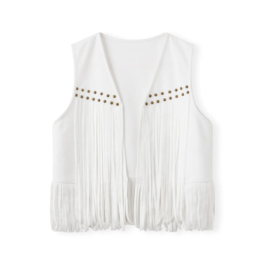 Suede Tassel Vest Women's 70s Hippie Outfit Sleeveless Open Front Vest Western Jacket