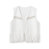 Suede Tassel Vest Women's 70s Hippie Outfit Sleeveless Open Front Vest Western Jacket