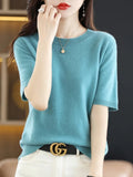 Spring Autumn Women Sweaters Short Sleeves O-neck Bottoming Shirts Knitwear 2026 Summer Knit Tops Pullovers Korean Jumpers