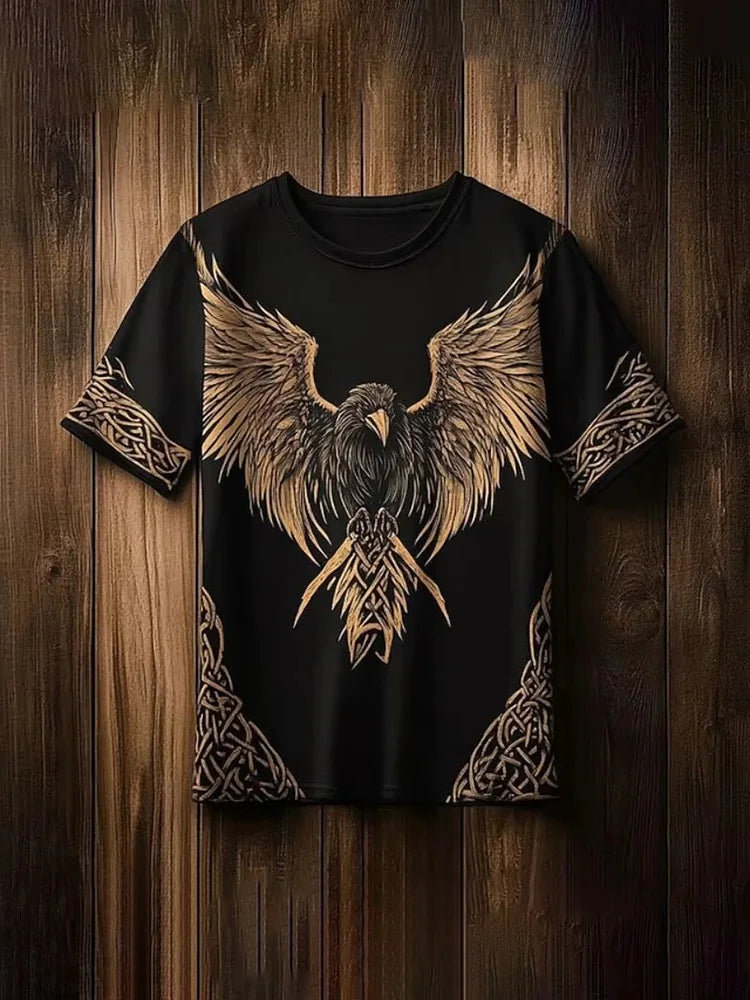 New Retro-style Outdoor Street Men's Loose Short-sleeved Casual Shirt With Tribal Ethnic Symbol Print Men's Fashionable T-shirt