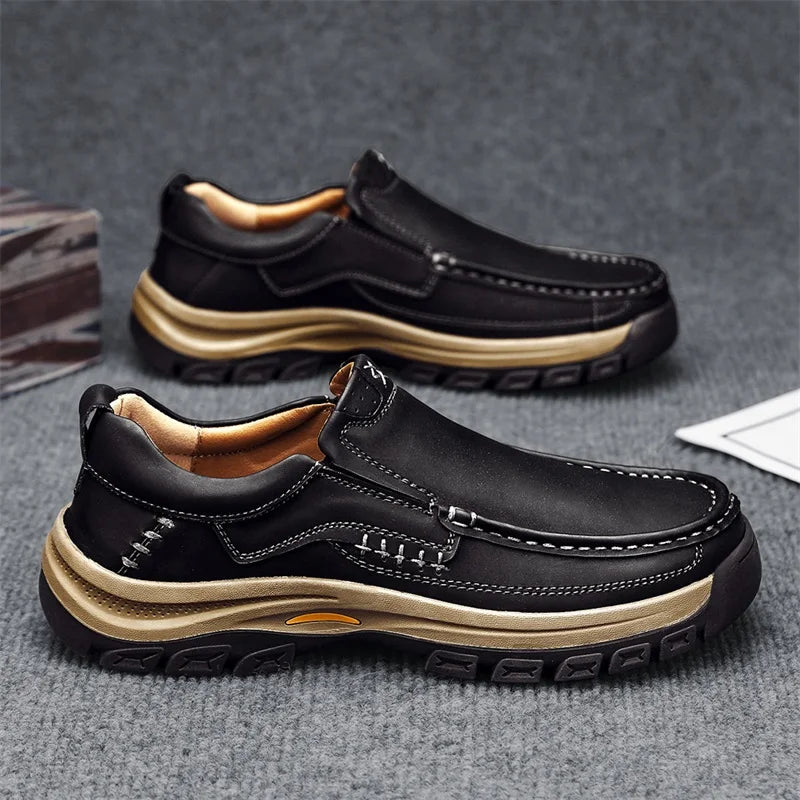 Stylish Men's Leather Loafers Men Thick Bottom Business Shoe Classic Leather Man Casual Shoes Senior Brand Male Walking Footwear