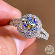 925 Sterling Silver 2ct Round Cut Moissanite Engagement Ring Wedding Band for Women Bridal Promise Fine Jewelry Gift