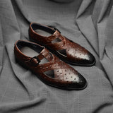 Rome Style Men's Sandals Genuine Cow Leather Summer Buckle Strap Hollow Out Casual Business Wedding Dress Shoes Men Open Shoes