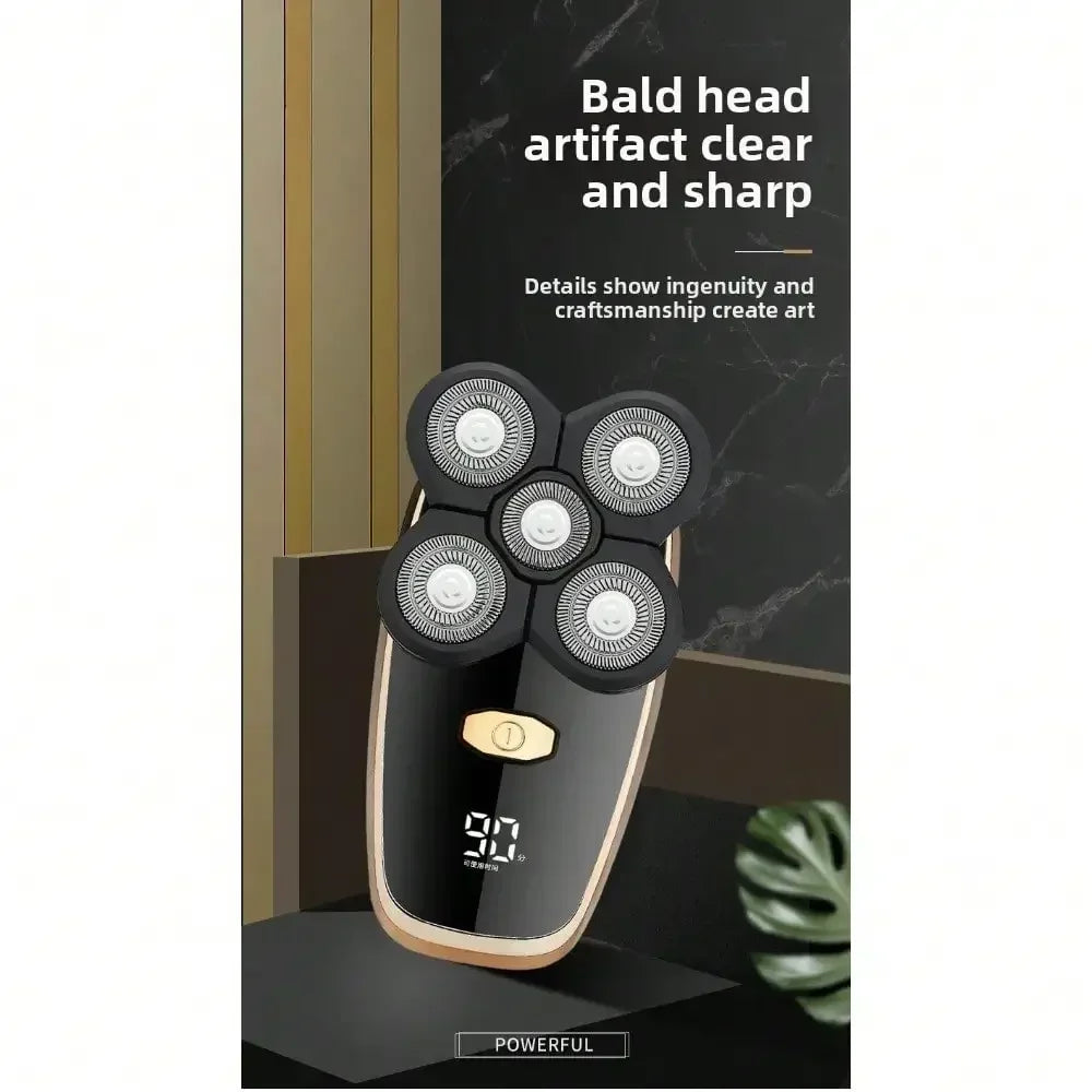 Five-Knife-Headed Bald Artifact, Full-Body Water-Washed Electric Razor, Self-Scraping To Remove Hand Residues, Quick Shaving Without Stubble, For Men