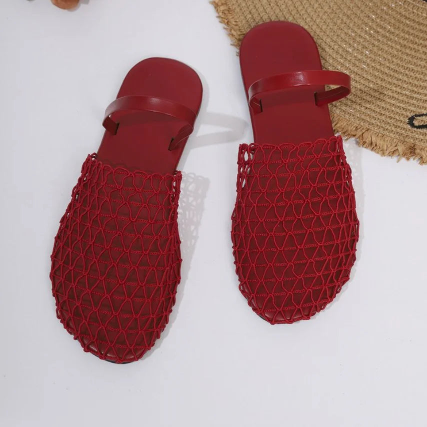 Summer Mesh Sandals Women Casual Ballet Flats Hollow Out Beach Shoes Woman Loafers Summer Closed Toe Mules Sandalias Mujer