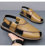 PU Leather Men's Sandals Handmade Stitching Beach Shoes Non Slip Hollow Out Shoes Outdoor Casual Sandaly All-match Man Sandalias