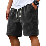 Men Shorts Solid Color Mid Waist Summer Motion Waffle Texture Deep Crotch Drawstring Mens Shorts Loose Knee Length Casual Short