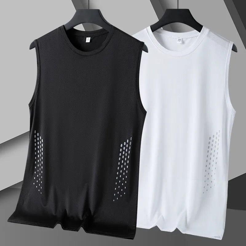 Summer Mesh Men Vest Sleeveless Printed Round Neck Ice Silk Basketball Loose Running Fitness Men Tank Tops T Shirt
