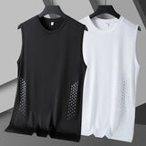 Summer Mesh Men Vest Sleeveless Printed Round Neck Ice Silk Basketball Loose Running Fitness Men Tank Tops T Shirt