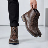 Men's Vintage Combat Boots Lace-Up Cap Toe Ankle Booties with Pull Tab Non-Slip Sole