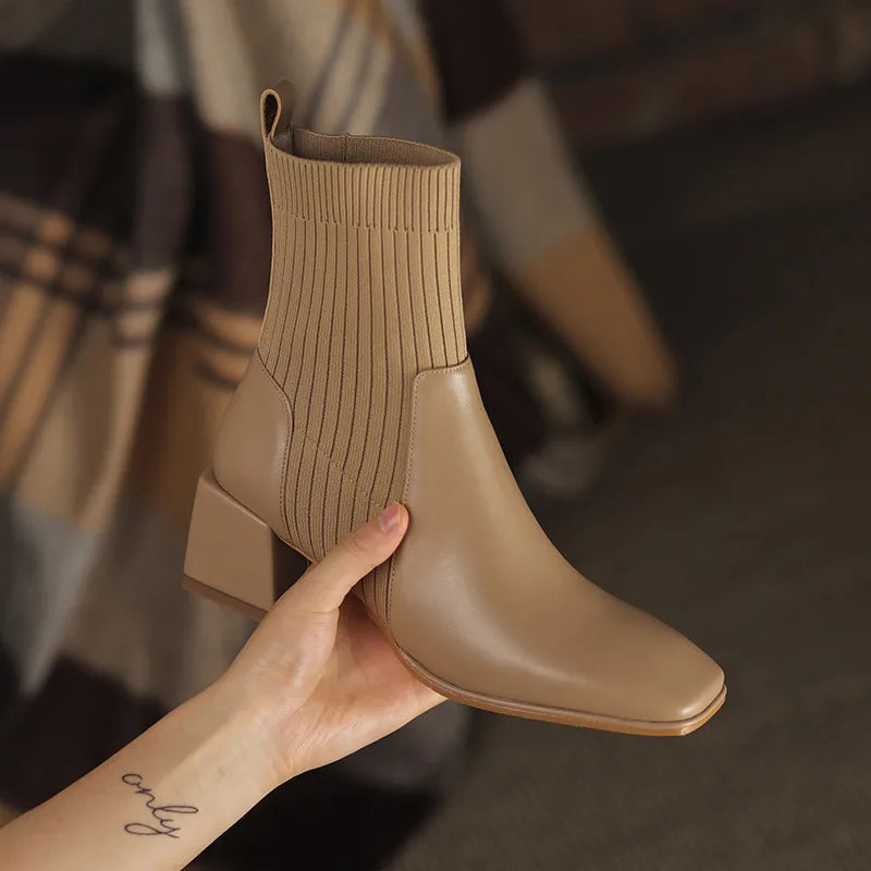 2026 Autumn Winter New Ankle Socks Shoes Women Fashion Large Size 43 Knitted Short Boots Women Slip on High Heels Botas De Mujer