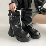 2025 Winter Women Biker Boots Fashion Belt Buckle Ladies Elegant Platform Long Pipe Booties Casual Women's Knee High Booties