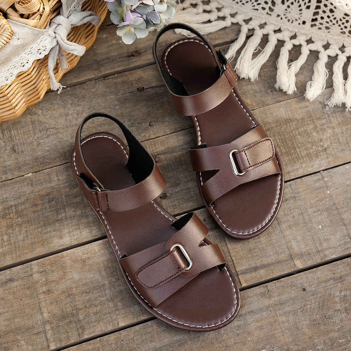 2026 Women Summer Flat Sandals Fashion Metal Buckle Strap Zapatos De Muje Brand Open Toe Casual Beach Roman Shoes for Ladies