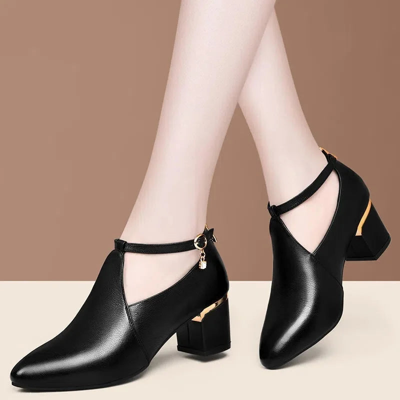 Cresfimix Women Classic Light Weight Round Toe Black Pu Leather Square Heel Pumps for Office Lady Shoes Sapatos Azuis C6446c