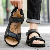 Outdoor Summer Sandals Outdoor Men's Leather Beach Shoes Breathable Casual Sandalias Man Wading Shoes Non-slip Slippers Sandaly
