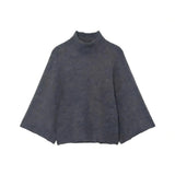 KONDALA Casual Chic Blue Knit Sweaters Women O Neck Half Sleeve Loose Short Pullovers Fashion 2026 Spring Elegant Y2K Girl Tops
