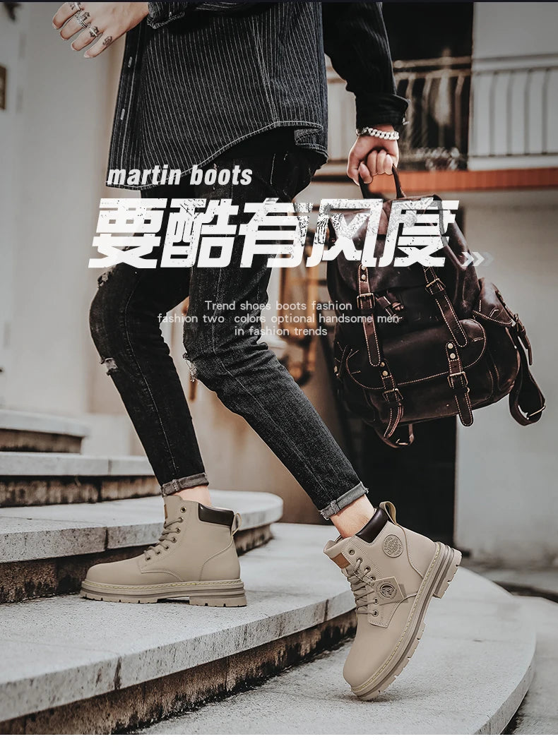 Big Size48 Men Boots Fashion Motorcycle Ankle Boots for Men Waterproof Hiking Boot Winter Chelsea Retro Boots Comfy Botas Hombre