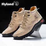 FLYLAND Men's Ankle Boots Casual Leather Shoes Fashion Vintage Hand Stitching Soft Business Handmade Shoes