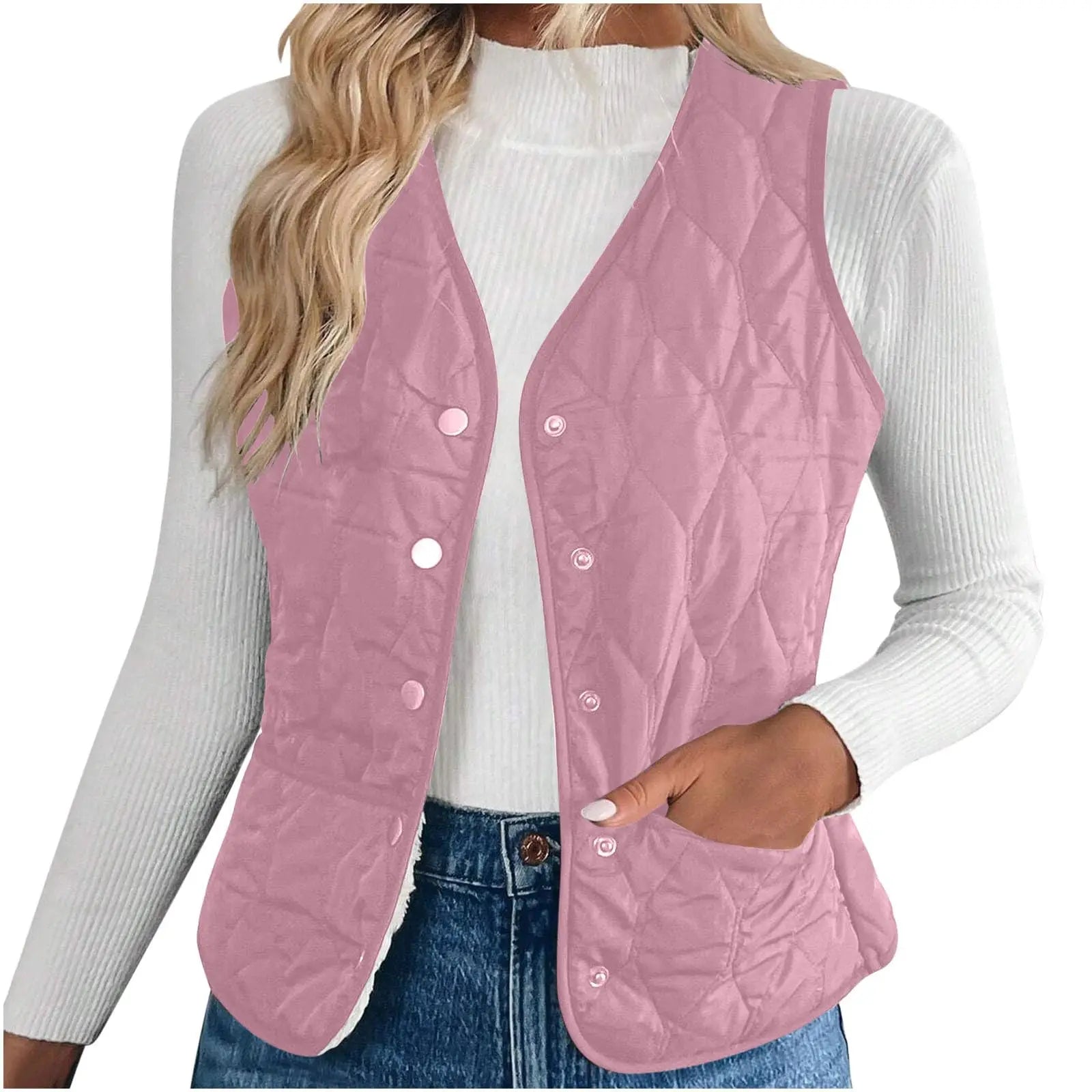 Women's Warm Vest Lightweight Slim Short Single-Breasted Cold-Proof Vests Winter Outdoor Sports Hiking Vests with Pockets