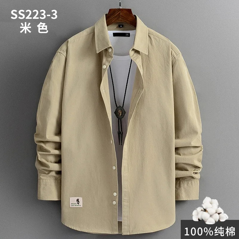 2022 Mens Harajuku Colors Oversized Shirt  100% Pure Cotton Men Korean Fashion  Long Sleeve Shirts Male Button Up Shirts Blouses