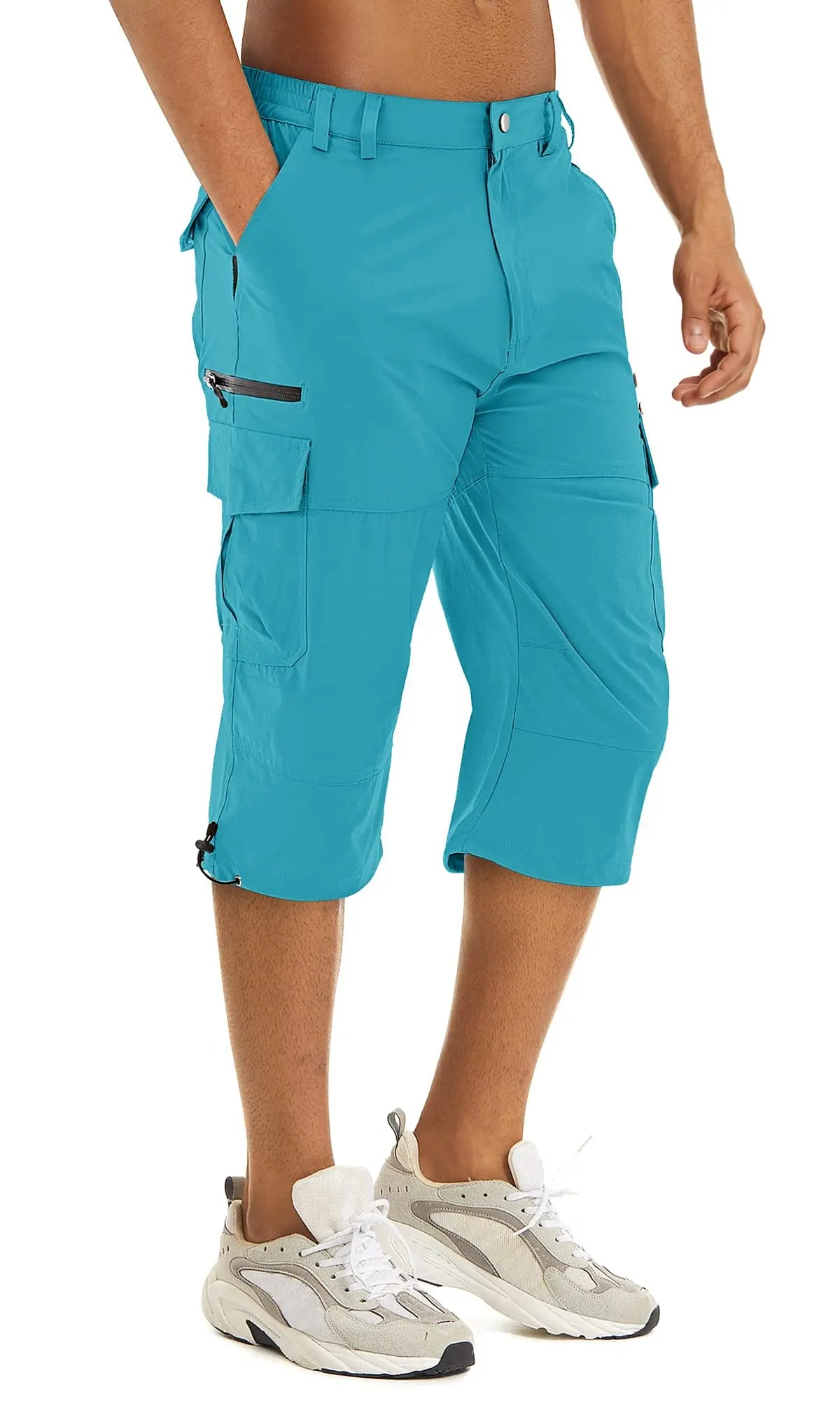Men's Cargo Work Shorts Quick Dry 3/4 Length Capri Pants Multi-pockets Knee Length Trousers Summer Board Beach Shorts