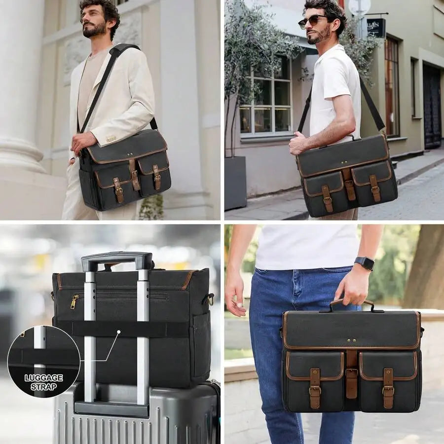 Messenger Bag Men Canvas 15.6 Inch Computer Laptop Bag Waterpfoof Satchel Bags For Men Work Office