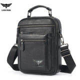 LION VERA Men's Shoulder Bag Casual Mobile Phone Zipper Bag Large Capacity Business Genuine Leather Travel Crossbody Bag