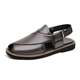 PU Leather Men's Sandals Handmade Stitching Beach Shoes Non Slip Hollow Out Shoes Outdoor Casual Sandaly All-match Man Sandalias