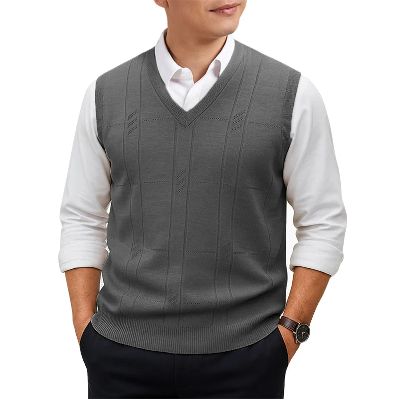 Men's Sleeveless Sweater Vest Lightweight V-Neck Solid Vest Pullover Twist Knit Sweaters Autumn Mens Outerwear