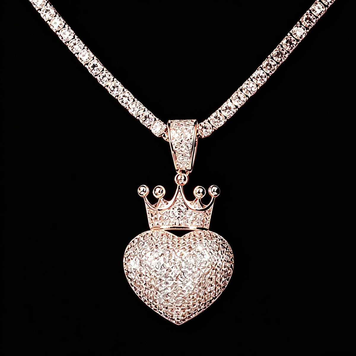 Bling Crown Love Heart Charm Rhinestone Heart Crown Jewelry For Men Women Trendy Rap Accessory Romantic Lovers Fine Jewelry Gifts for Girl Boy Friends Iced Out Crowned Heart Pendant Micro Pave Cubic Zirconia 18K Gold Plated H