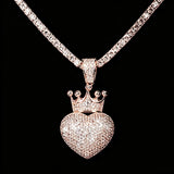 Bling Crown Love Heart Charm Rhinestone Heart Crown Jewelry For Men Women Trendy Rap Accessory Romantic Lovers Fine Jewelry Gifts for Girl Boy Friends Iced Out Crowned Heart Pendant Micro Pave Cubic Zirconia 18K Gold Plated H