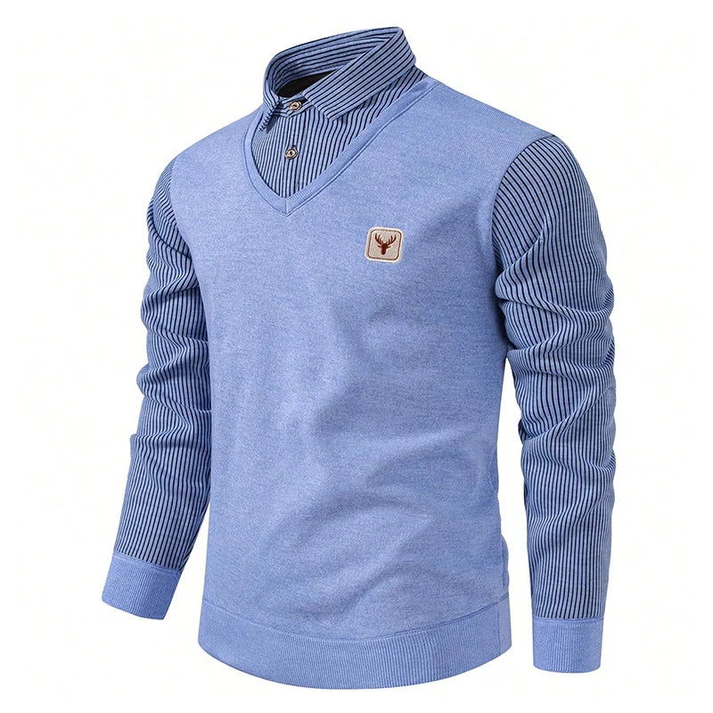 US Size Men's Polo Neck Pullover Autumn Winter Sweaters Striped Causal Shirts Pullover Sweaters New Jersey Knitwear