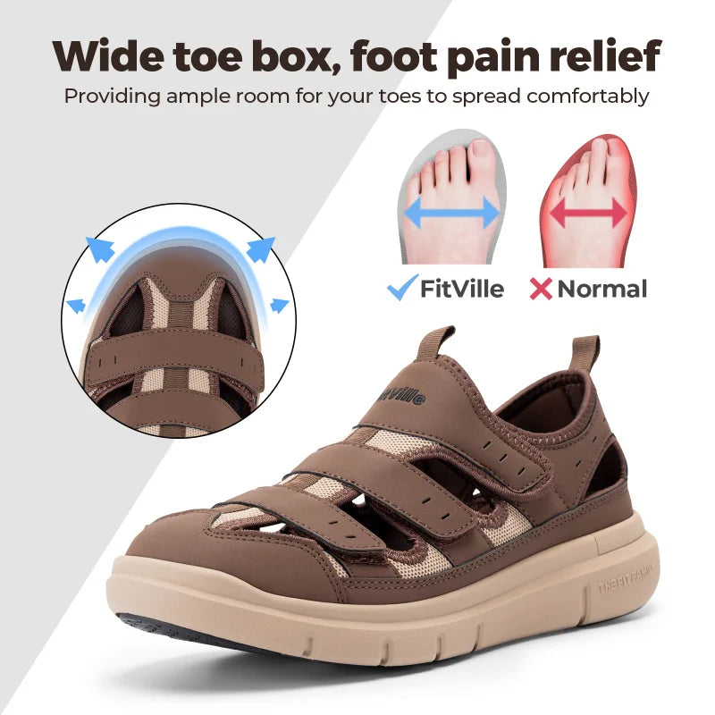FitVille Summer Men's Wide Width Casual Diabetic Sandals, Lightweight Open Toe Sandals Built-in Arch Support, Effective Foot Pain Relief for Plantar Fasciitis, for Wide & Swollen Feet
