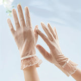 Sun Protection Lace Gloves Summer Touchscreen Breathable Non-Slip Driving Gloves Elegant Lace Design for Women Outdoor Shopping
