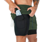 Men's Fitness Training Shorts,Summer Casual Black 2 In 1 Quick Dry Gym Running Shorts Outdoor Slim Quarter Pants