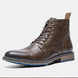 Men's Vintage Combat Boots Lace-Up Cap Toe Ankle Booties with Pull Tab Non-Slip Sole
