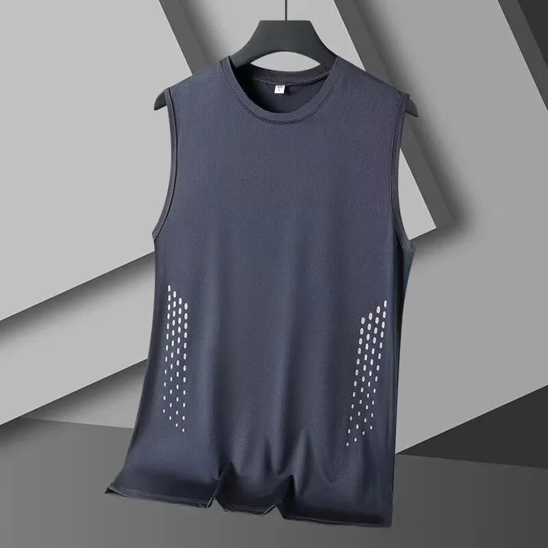 Summer Mesh Men Vest Sleeveless Printed Round Neck Ice Silk Basketball Loose Running Fitness Men Tank Tops T Shirt