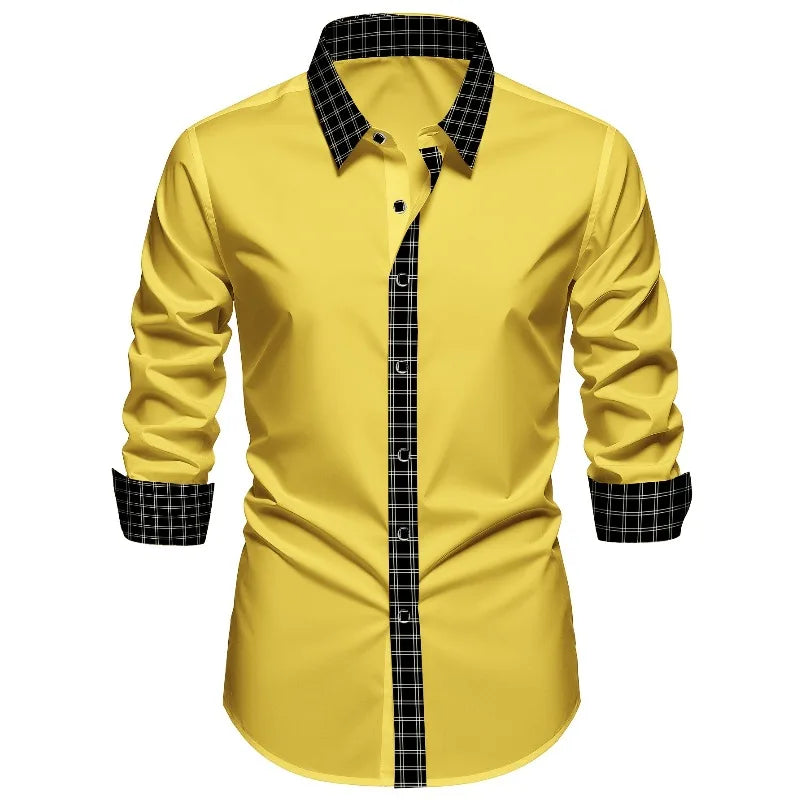 FGKKS Men Shirt Arrival Fashion Patchwork Tuxedo High Street Long Sleeve Smart Casual Elastic Man Business Dress Shirts