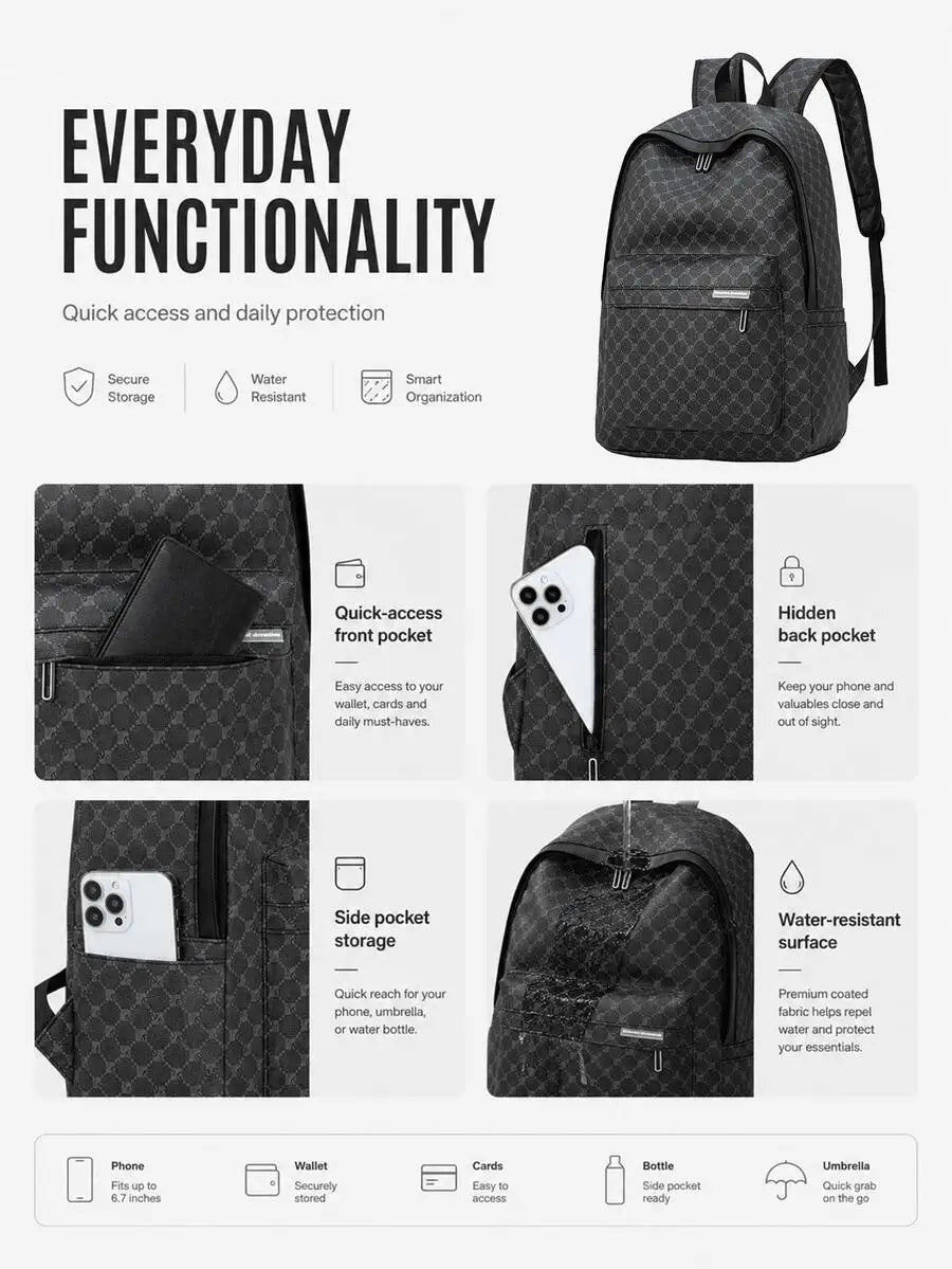 peach tree Men's Backpack, Dual-Compartment Business Backpack, Vintage Floral Print Travel Backpack, School Backpack, Laptop Backpack, Water-Resistant, Large Capacity, Suitable For Back To School, Travel, PU Leather