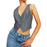 Women Vest Caot Sleeveless V Neck Button Waistcoat Solid Color Blazer Gilet for Casual Daily Fashion
