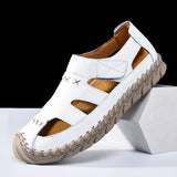 Outdoor Summer Man Sandals Stylish Leather Mens Beach Shoes Outdoor Men  Roman Flats Hollow Out Sandalias New Wading Aqua Shoes