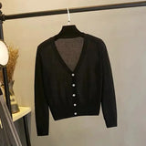 2026 Women Long Sleeve Cropped Cardigan V Neck Button Down Knit Lady Autumn Spring Knitted Single-breasted Cardigan Sweaters