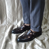 Genuine Leather Mens Classic Summer Dress Sandals Buckle Strap Black Brown Closed Toe Business Party Casual Formal Shoes for Men