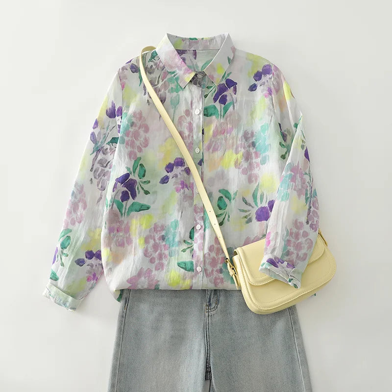 THHONE New Fashion Autumn Blouse Woman Cotton Loose Print Blusa Mujer Camisas Long Sleeve Casual Korean Elegant Women's Clothing